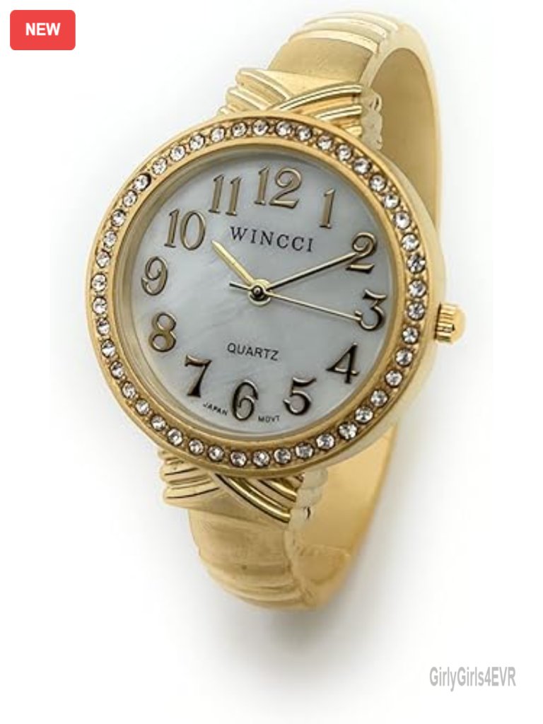 Mother Of Pearl Dial Rhinestone Bangle Cuff Watch Quartz